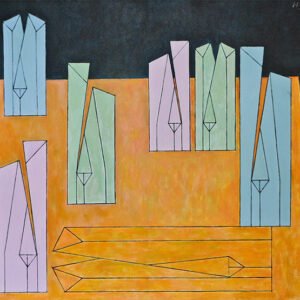 Efigies en plano inclinado, 1991. Acrílico sobre tela, 80 × 100 cm. Colección particular