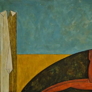 Efigie oprimida con torre, 1992. Acrílico sobre tela, 80 × 100 cm. Colección particular
