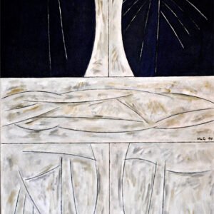 Efigie yacente, 1990. Acrílico sobre tela, 100 × 80 cm. Colección particular