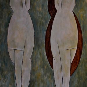 Efigie y efigie con manto, 1991. Acrílico sobre tela, 130 × 110 cm. Colección particular