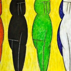 Efigies y efigie con manto, 1991. Acrílico y carbón sobre tela, 100 × 150 cm. Colección particular
