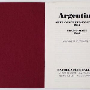 Portadilla de «Argentina: Arte Concreto-Invención 1945, Grupo Madí 1946», Rachel Adler Gallery, Nueva York, 1990